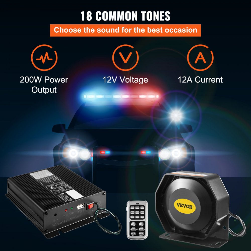 VEVOR 200 W 18 sons forts alarme d'avertissement de voiture et de camion  klaxon de