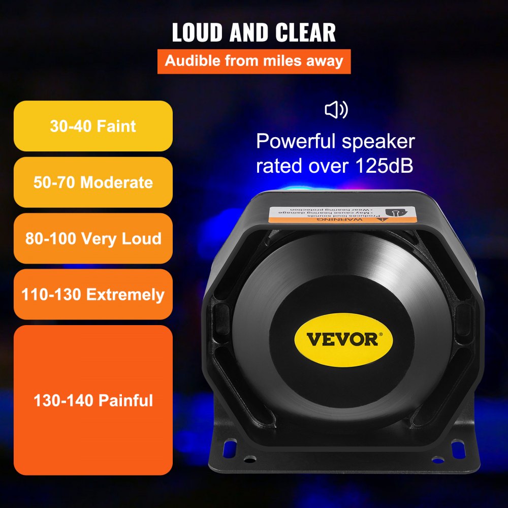 VEVOR Police Siren PA System with Compact Speaker, 12V 200W 18 Tone, Horn Wireless Handheld Microphone Warning Emergency Siren for Vehicles Truck UTV ATV Car