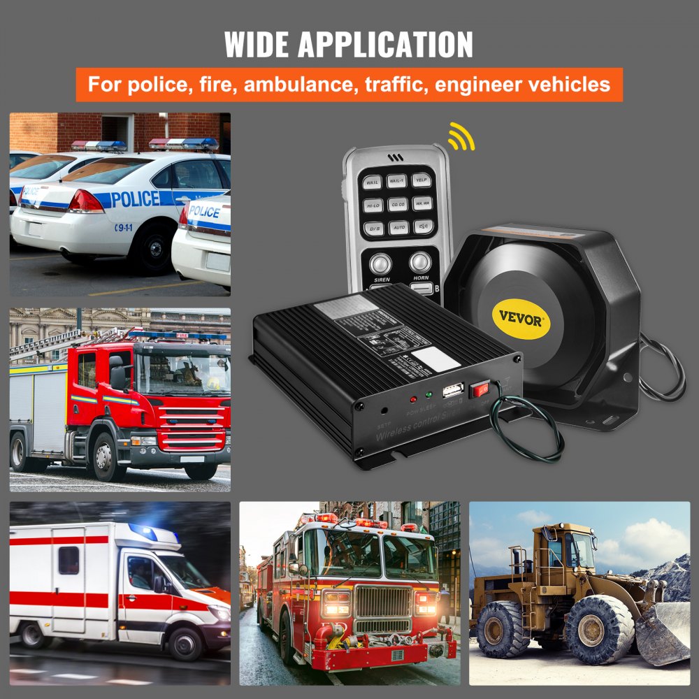 VEVOR Police Siren PA System with Compact Speaker, 12V 200W 18 Tone, Horn Wireless Handheld Microphone Warning Emergency Siren for Vehicles Truck UTV ATV Car