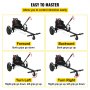 VEVOR hoverboard go-kart attachment control guide: forward, backward, turn left, turn right.