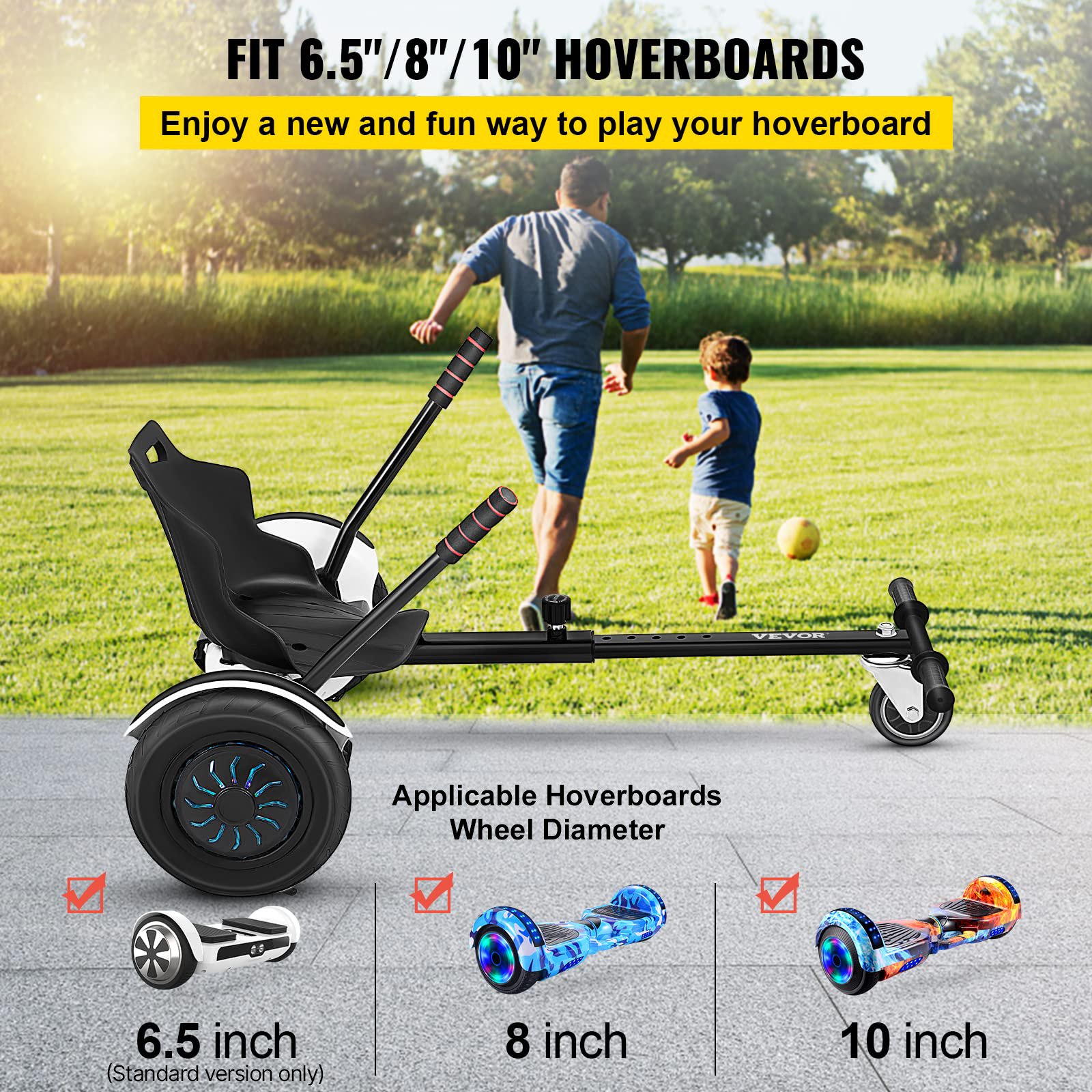 VEVOR Hoverboard Seat Attachment 6.5\" 8\"10\" Hoverboard Go-Kart Attachment for Kids and Adults with Adjustable Frame Length