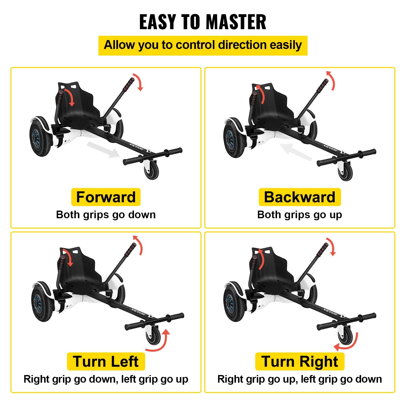 VEVOR Hoverboard Seat Attachment 6.5\" 8\"10\" Hoverboard Go-Kart Attachment for Kids and Adults with Adjustable Frame Length