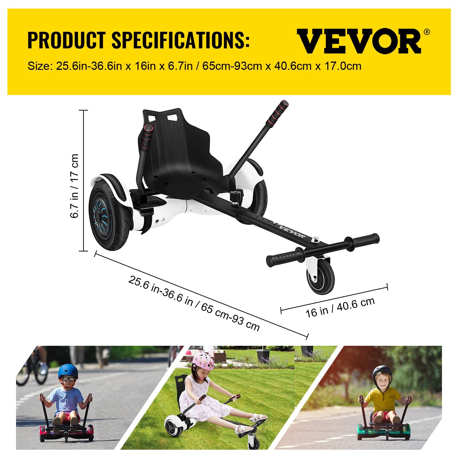 VEVOR Hoverboard Seat Attachment 6.5\" 8\"10\" Hoverboard Go-Kart Attachment for Kids and Adults with Adjustable Frame Length
