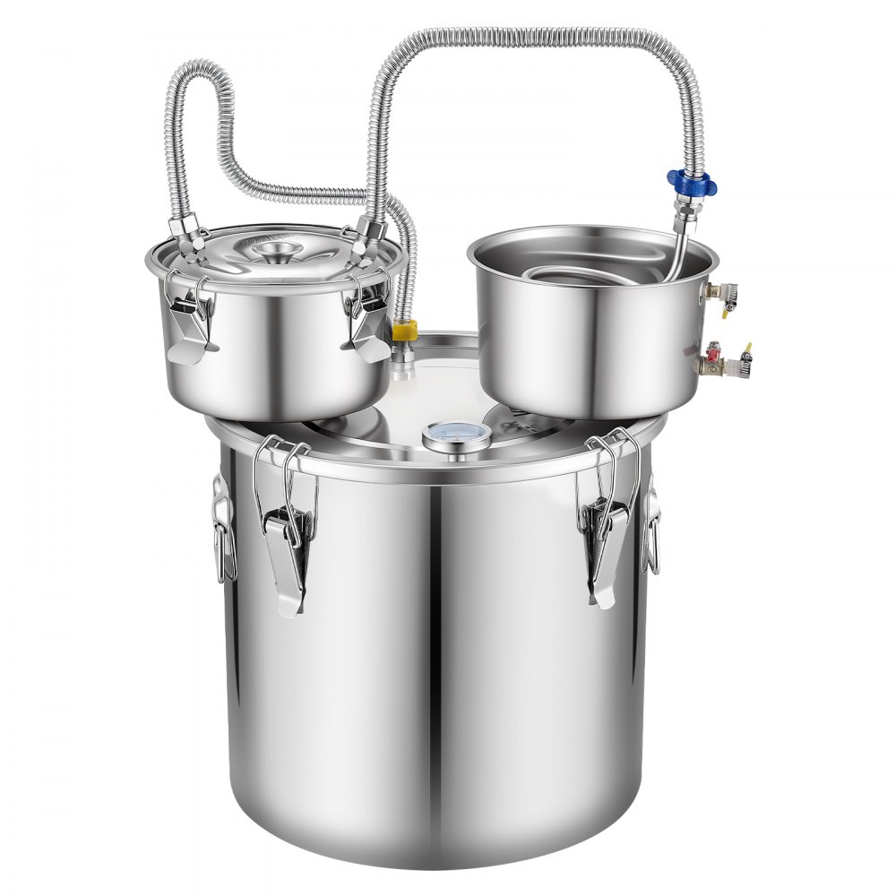 VEVOR Alcohol Still, 8 GAL/ 30L Alcohol Distiller with Thumper Keg, Dual-scale Thermometer, and Water Pump, Home Brewing Kit for DIY Whiskey Wine Brandy