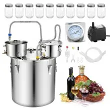 VEVOR Alcohol Still, 13.2 GAL/ 50L Alcohol Distiller with 10 x 16oz Glass Jars, Thumper Keg, Dual-scale Thermometer, and Water Pump, Home Brewing Kit for DIY Whiskey Wine Brandy
