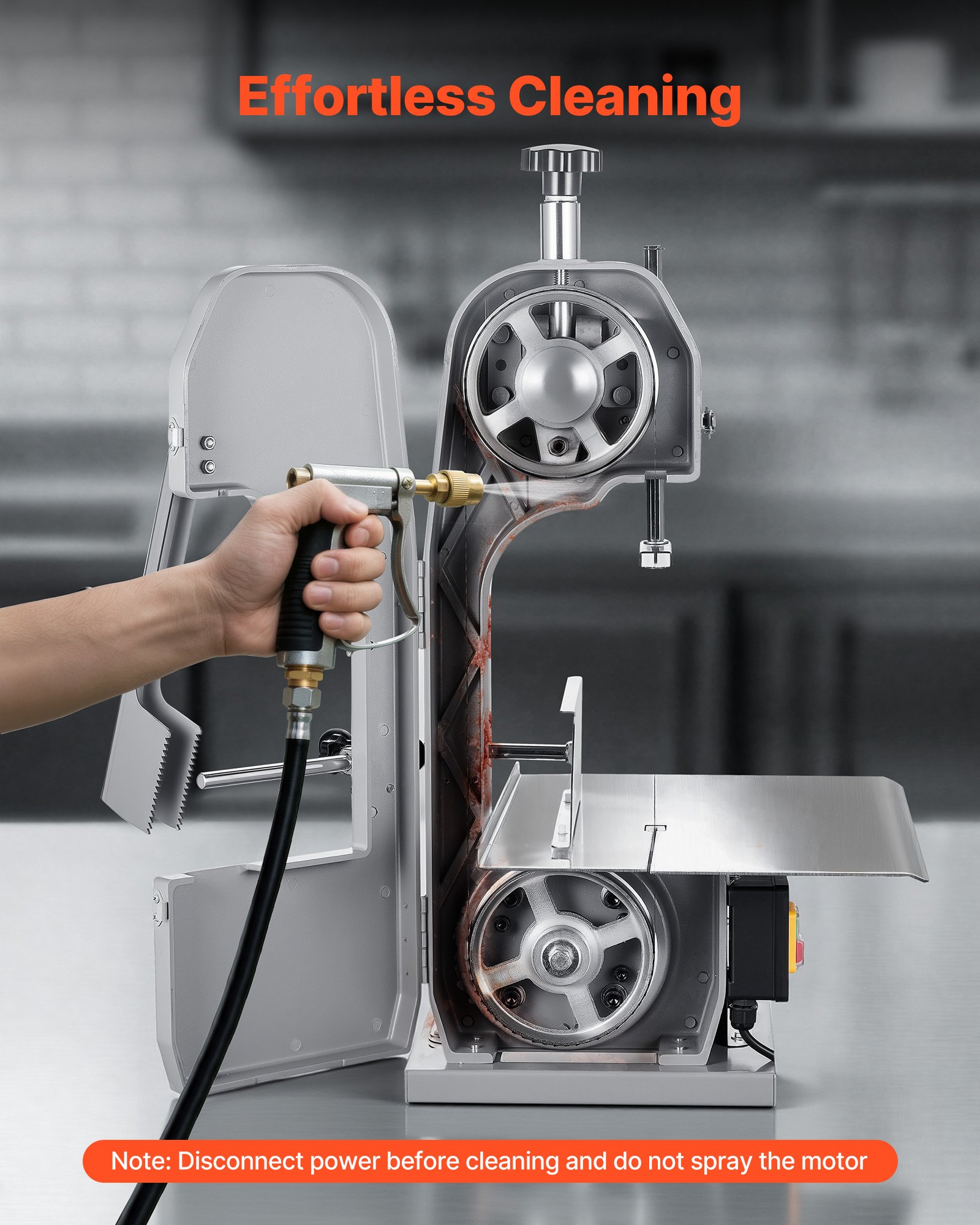 VEVOR Commercial Electric Meat Bandsaw, 1100W Bone Sawing Machine with 315 x 460 mm Workbench, 0-110 mm Cutting Thickness, 7 Extra Replacement Blades, for Cutting Bone, Frozen Meat, Pork, Beef & Ribs