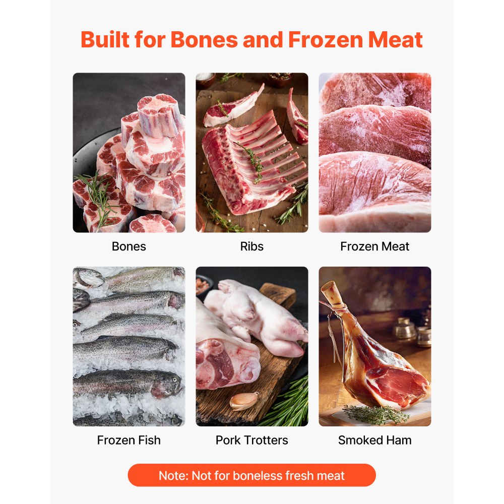 VEVOR Commercial Electric Meat Bandsaw, 1500W Bone Sawing Machine with 12.4" x 18.1" Workbench, 0-4.3" Cutting Thickness, 7 Extra Replacement Blades, for Cutting Bone, Frozen Meat, Pork, Beef & Ribs