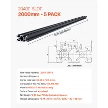 5PCS 78.7 in (2000 mm) T Slot 2040 Aluminum Extrusion Anodized Linear Rail
