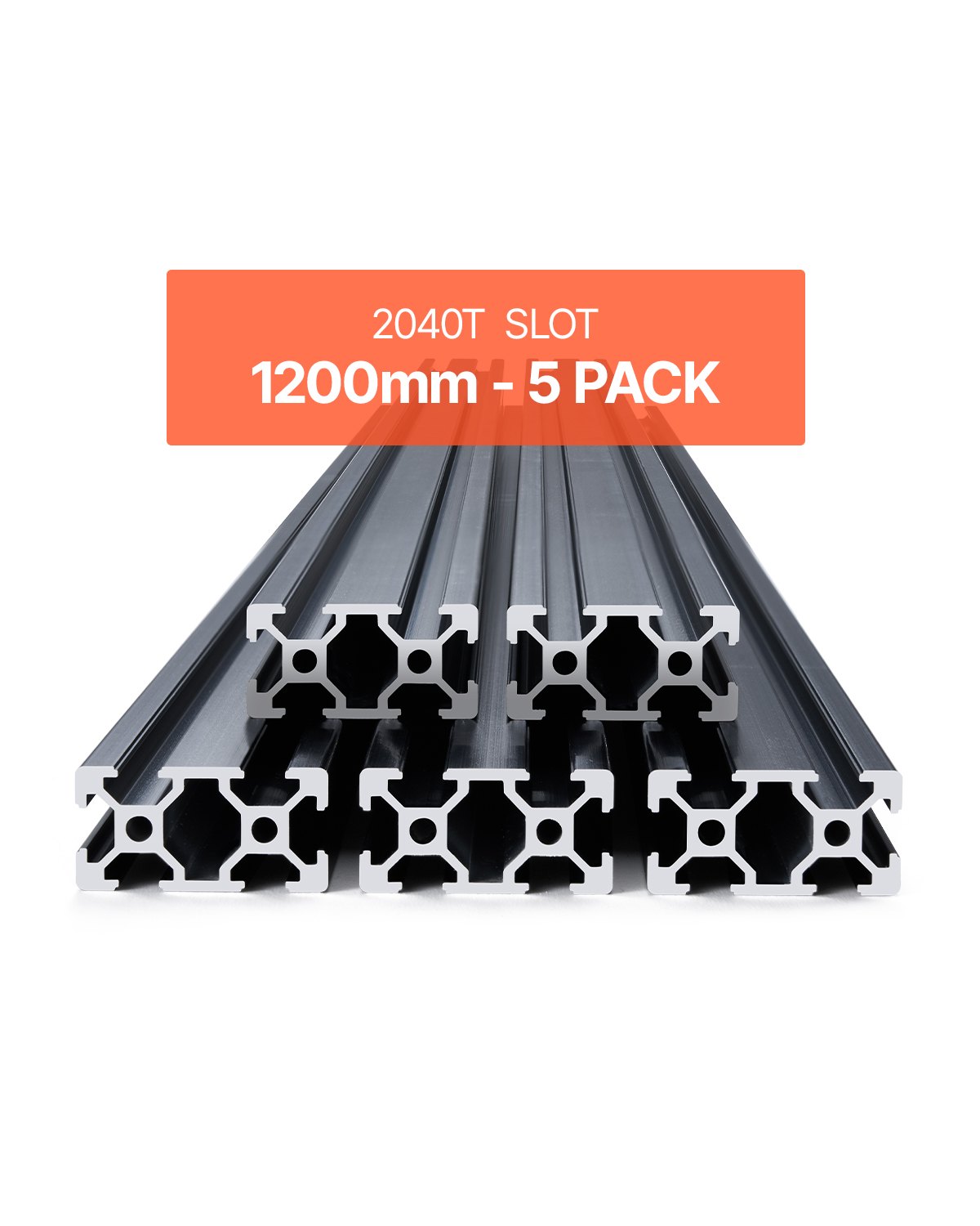 VEVOR 5PCS 47,2" (1200 mm) T drážka 2040 hliníkový extrudovaný profil, evropská norma eloxovaná lineární kolejnice, vysoce pevná extrudovaná hliníková kolejnice pro 3D tiskárnu, CNC stroj DIY, laserové gravírování, černá