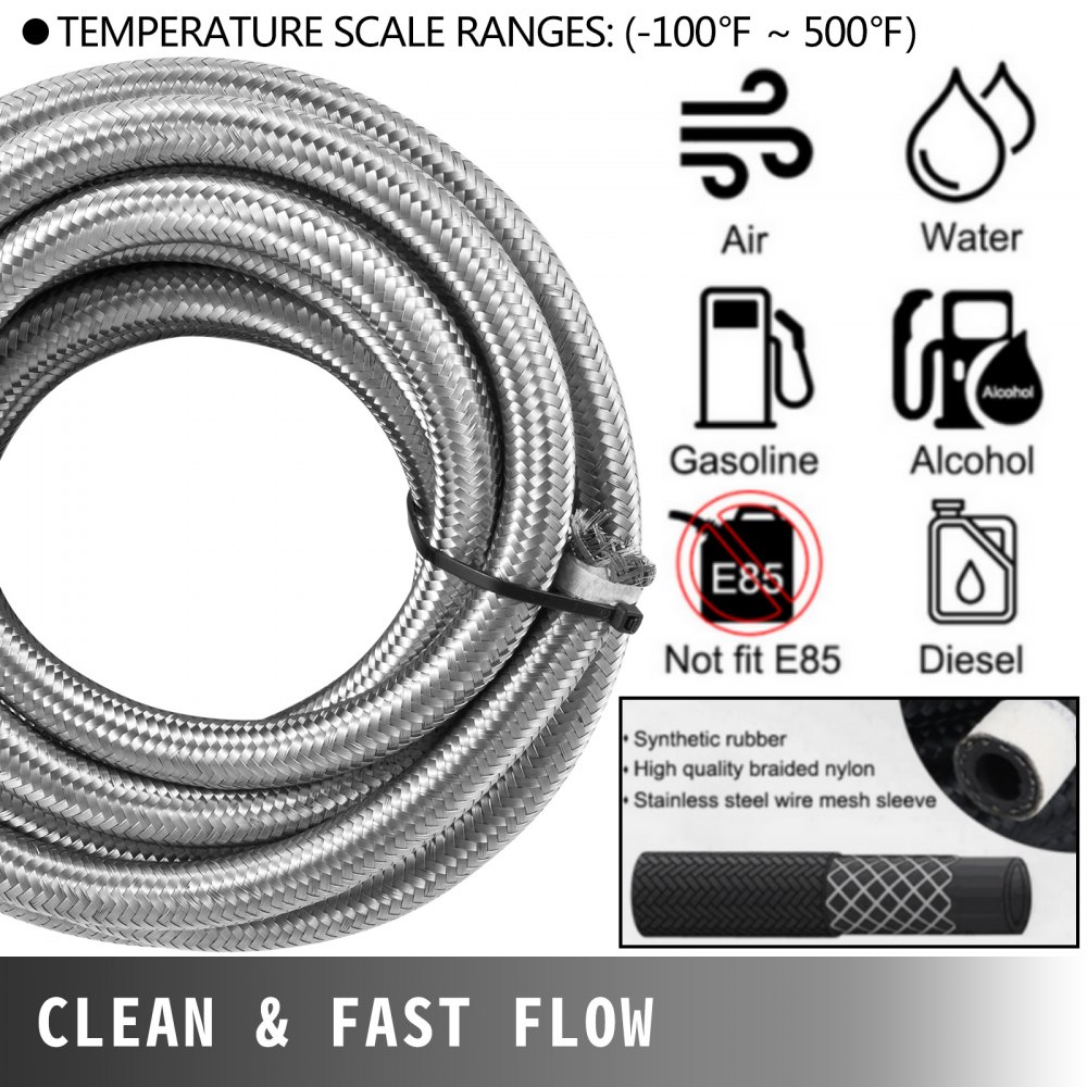 High Quality AN8 Stainless Steel PTFE Fuel Line 20FT Fitting Hose End Kit