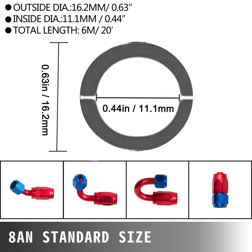 High Quality AN8 Stainless Steel PTFE Fuel Line 20FT Fitting Hose End Kit