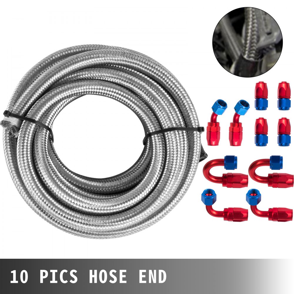 High Quality AN8 Stainless Steel PTFE Fuel Line 20FT Fitting Hose End Kit