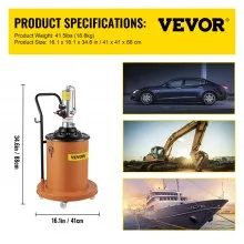 VEVOR 5 Gallons Air Operated High Pressure Grease Pump With 13.1FT Hose