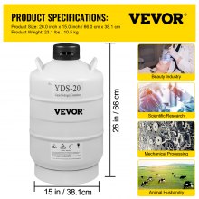 VEVOR 20L Liquid Nitrogen Container Cryogenic Container LN2 Tank Dewar with Straps 6pcs Canisters for Lab