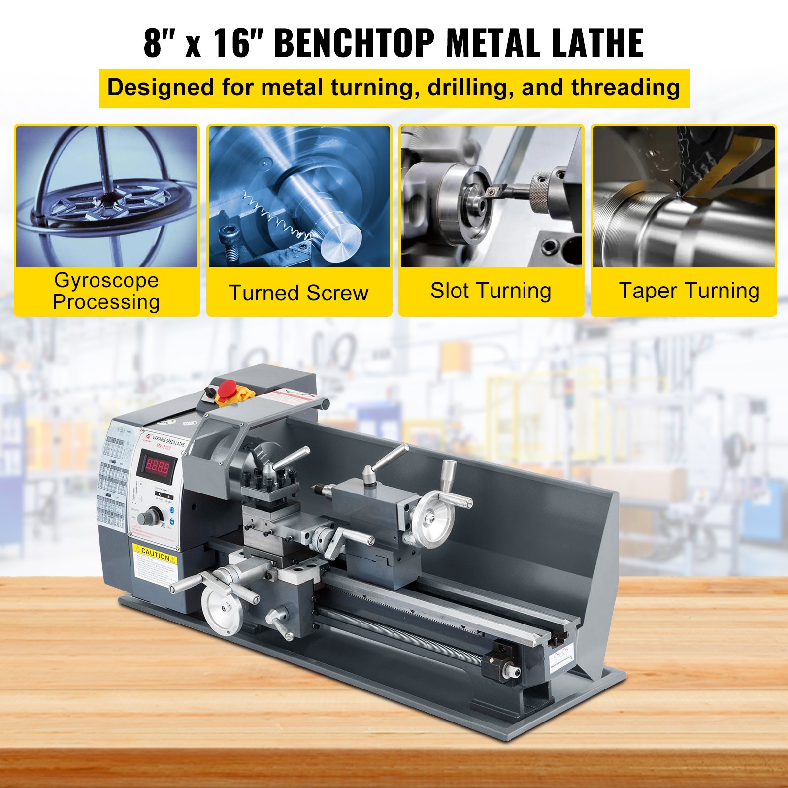 VEVOR 750W 8"X16" 210  Automatic Mini Metal Lathe Variable-Speed Digital Milling