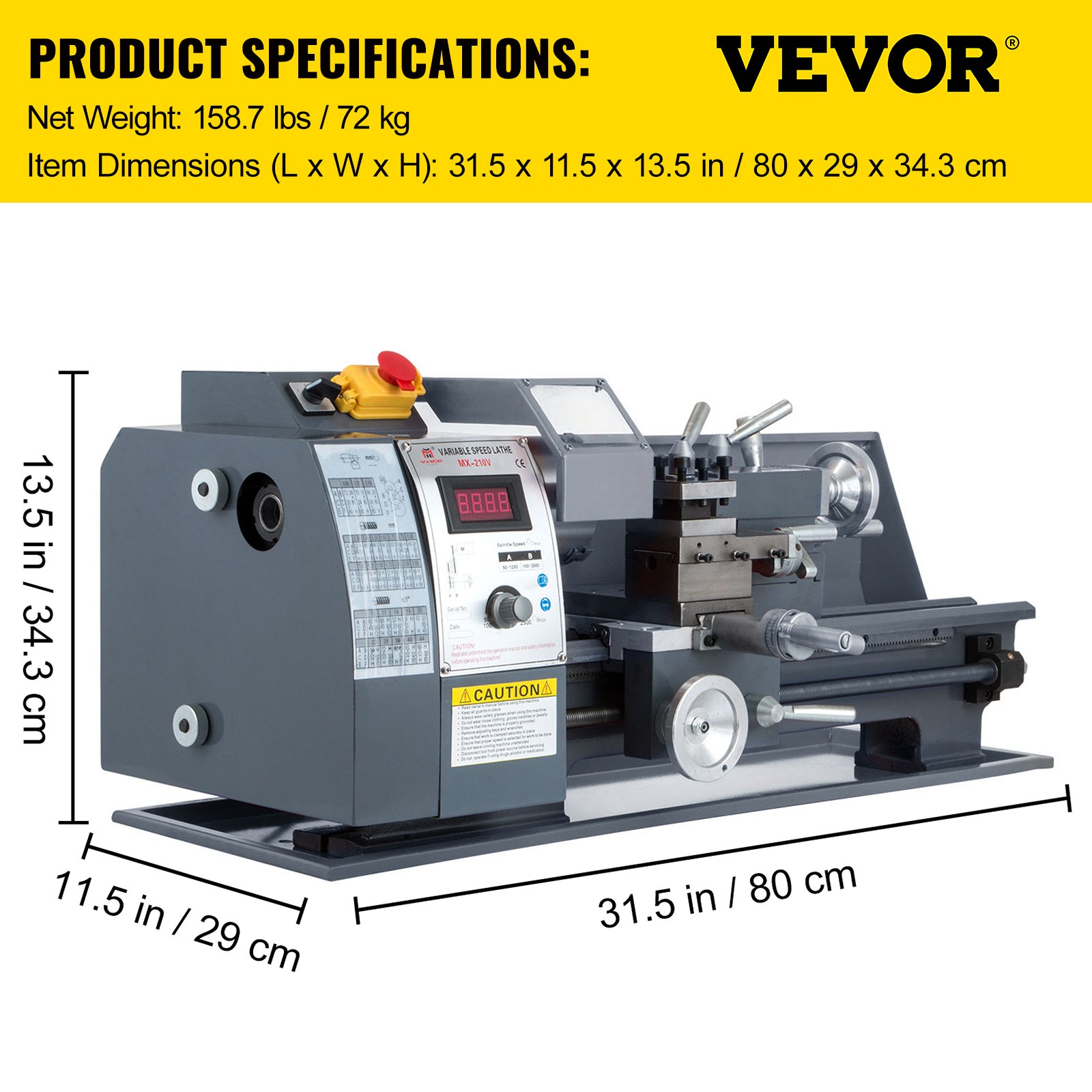 VEVOR 750W 8"X16" 210  Automatic Mini Metal Lathe Variable-Speed Digital Milling
