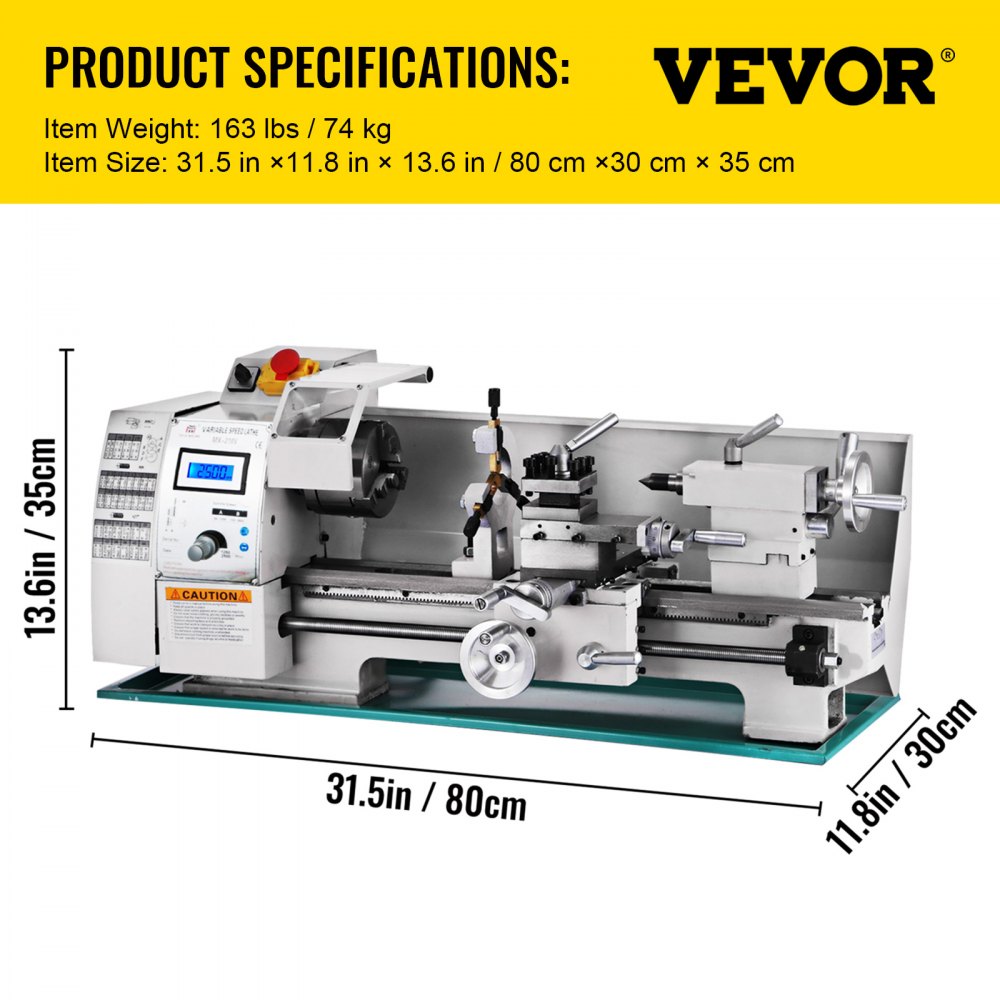 Torno de metal VEVOR 8x16", Mini torno de metal de precisión de motor sin escobillas sin mantenimiento, máquina de torno de velocidad de husillo variable 50-2500 RPM 750 W, para varios tipos de torneado de metal