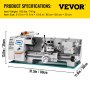 Torno de metal VEVOR 8x16", Mini torno de metal de precisión de motor sin escobillas sin mantenimiento, máquina de torno de velocidad de husillo variable 50-2500 RPM 750 W, para varios tipos de torneado de metal