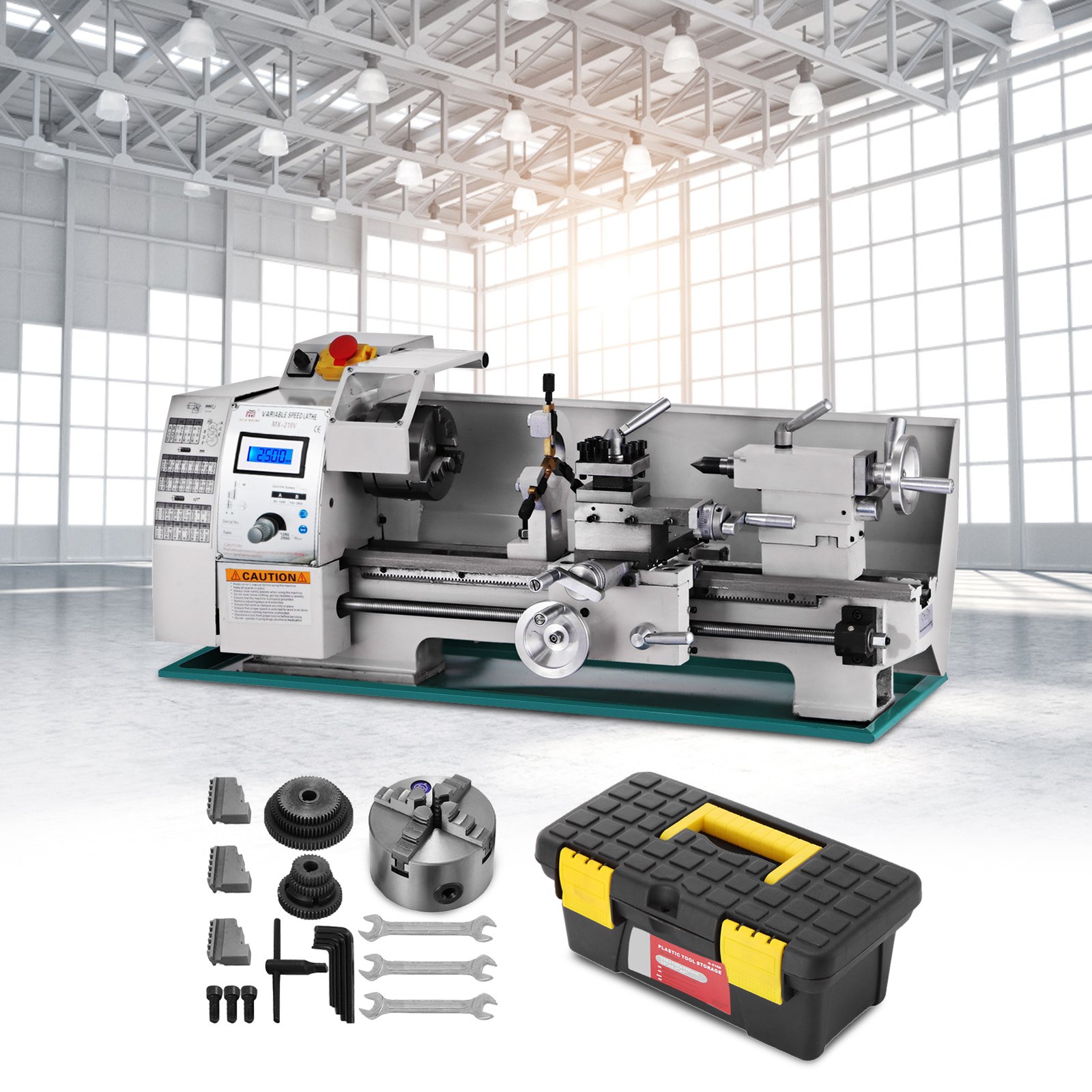 Torno de metal VEVOR 8x16", Mini torno de metal de precisión de motor sin escobillas sin mantenimiento, máquina de torno de velocidad de husillo variable 50-2500 RPM 750 W, para varios tipos de torneado de metal