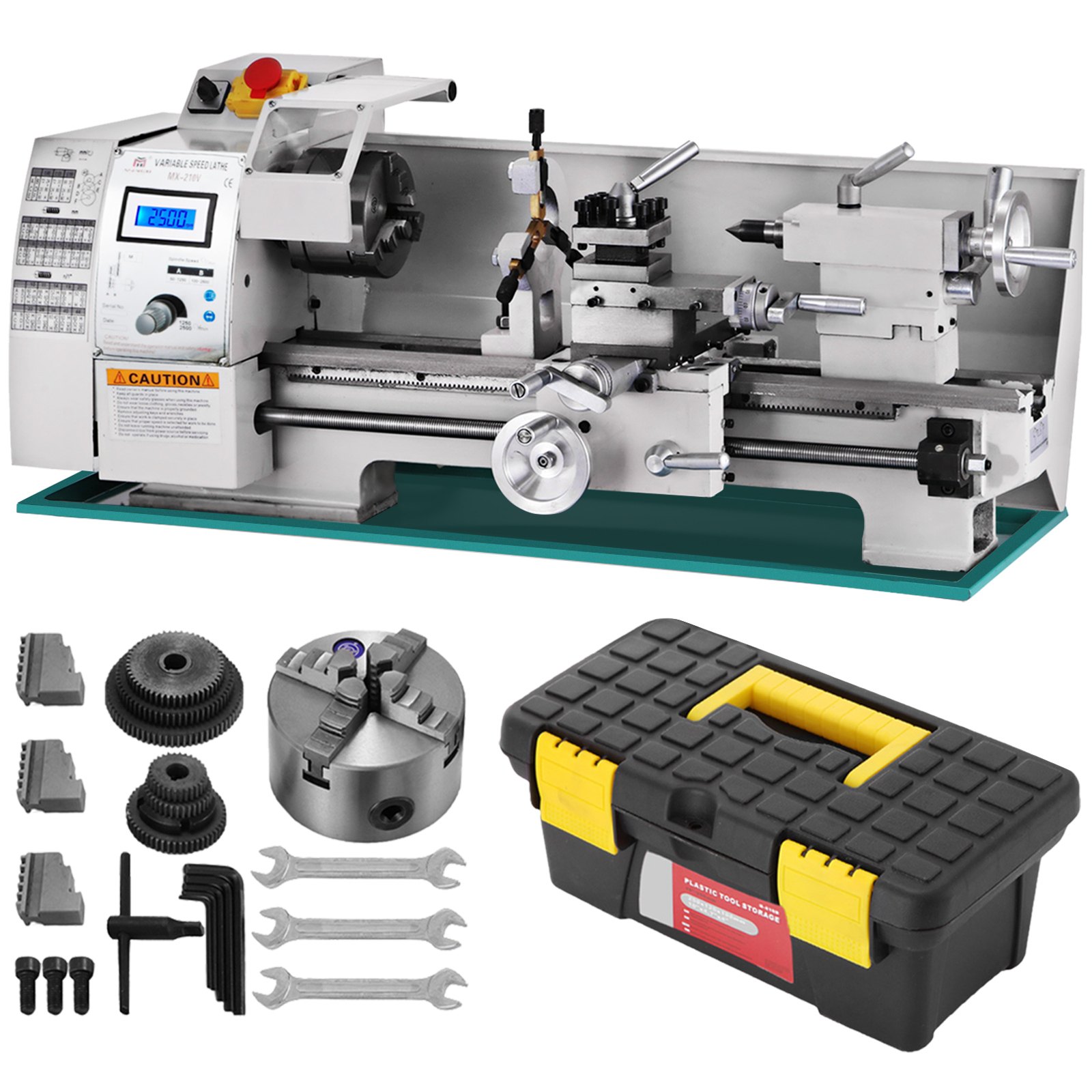 Torno de metal VEVOR 8x16", Mini torno de metal de precisión de motor sin escobillas sin mantenimiento, máquina de torno de velocidad de husillo variable 50-2500 RPM 750 W, para varios tipos de torneado de metal