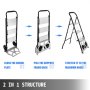 VEVOR Step Ladder 2-in-1 Convertible Aluminum Folding Step Ladder 175LBS Hand Truck Cart Dolly with Two Wheels (3-Steps)