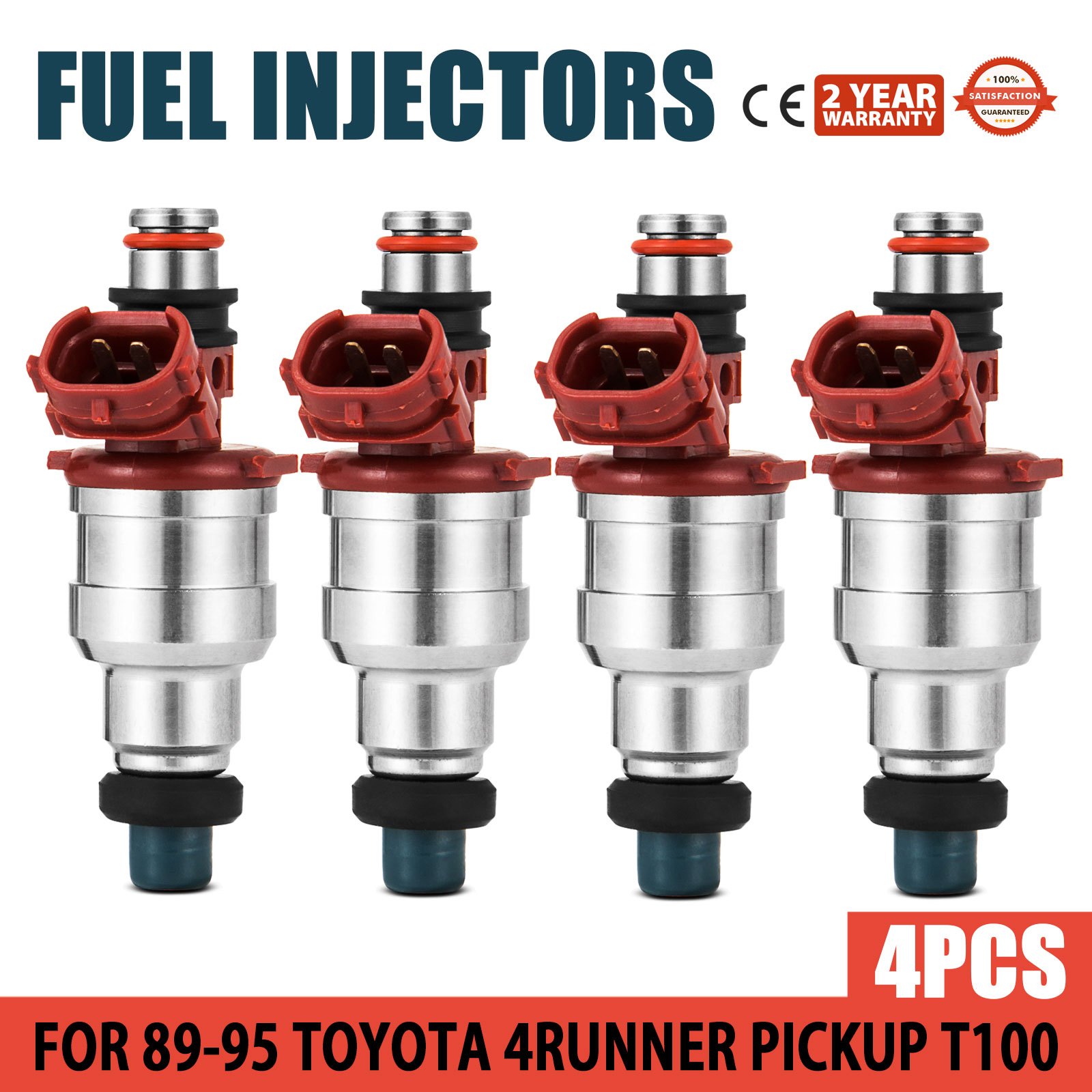 4 Pcs Fuel Injectors For 89-95 Toyota 4Runner Pickup T100 22RE 2.4L 23250-35040