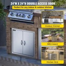 VEVOR Puerta de acceso para barbacoa de 24.0 in de ancho x 24.0 in de alto, puerta de parrilla de acero inoxidable cepillado, puertas de cocina al aire libre para estación de parrilla de isla de barbacoa