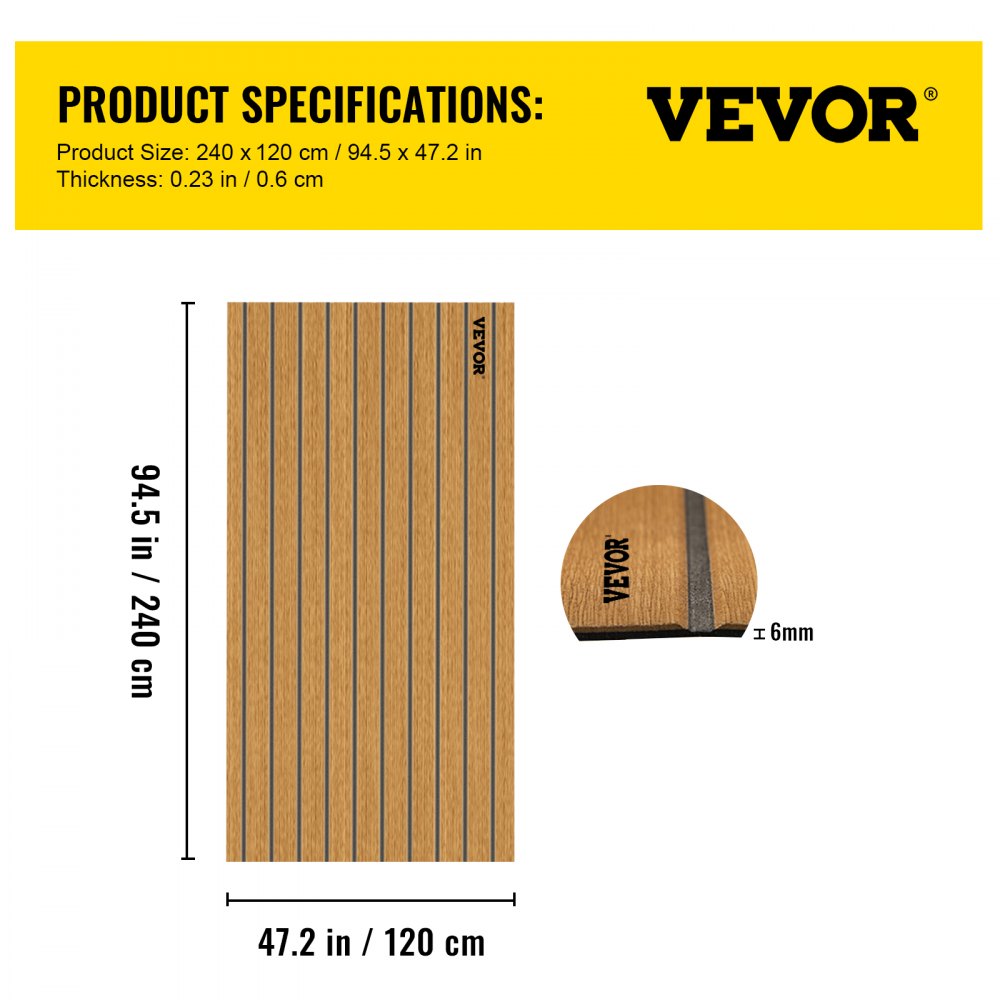 VEVOR 240x120cm Marine Flooring Faux Teak EVA Foam Boat Yacht Decking Sheet Pad
