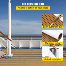 VEVOR 94.5 X 47 Inch EVA Foam Faux Teak Non-Slippery Self-Adhesion Decking Sheet for RV Swimming Pool Garden Boat Yacht Marine Flooring in Wet Dry Conditions (Brown with Black Lines)