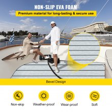 VEVOR Boat Decking Sheet 94.5 X 35.4 Inch 6MM Thick Non-Skid EVA Foam Faux Teak Decking Self-Adhesive Marine Yacht RV Swimming Pool Garden Boat Flooring Sheet (Grey with Black Seam, 94.5" x 35.4")