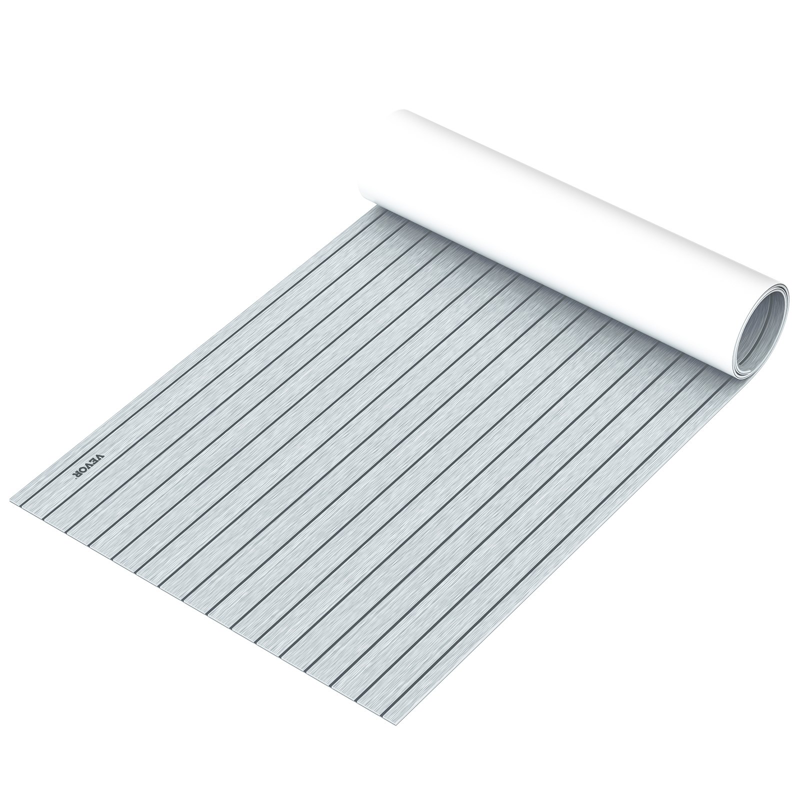 VEVOR Boat Decking Sheet 94.5 X 35.4 Inch 6MM Thick Non-Skid EVA Foam Faux Teak Decking Self-Adhesive Marine Yacht RV Swimming Pool Garden Boat Flooring Sheet (Grey with Black Seam, 94.5" x 35.4")