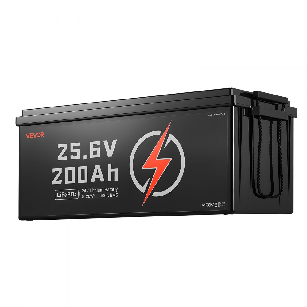 VEVOR 24V 200Ah LiFePO4 Lithium Battery, Built-in 100A BMS, Deep Cycle Lithium Rechargeable Battery with Low Temperature Protection, 4000+ Cycles, Max. 5120Wh, for RV, Camper, Trolling Motors, Marine