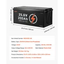 VEVOR 24V 200Ah LiFePO4 Lithium Battery Rechargeable Battery 100A BMS 4000 Cycle