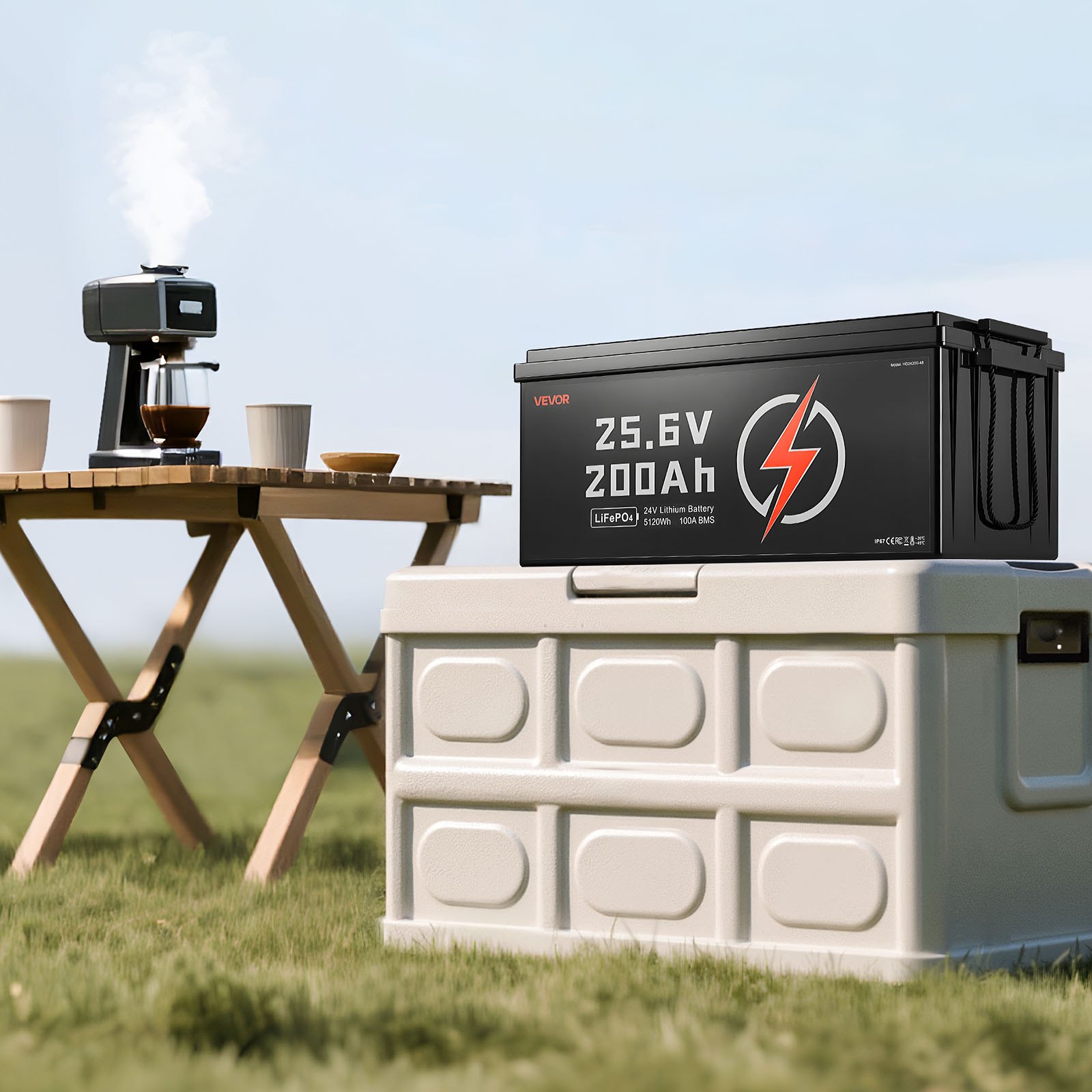 VEVOR 24V 200Ah LiFePO4 Lithium Battery, Built-in 100A BMS, Deep Cycle Lithium Rechargeable Battery with Low Temperature Protection, 4000+ Cycles, Max. 5120Wh, for RV, Camper, Trolling Motors, Marine