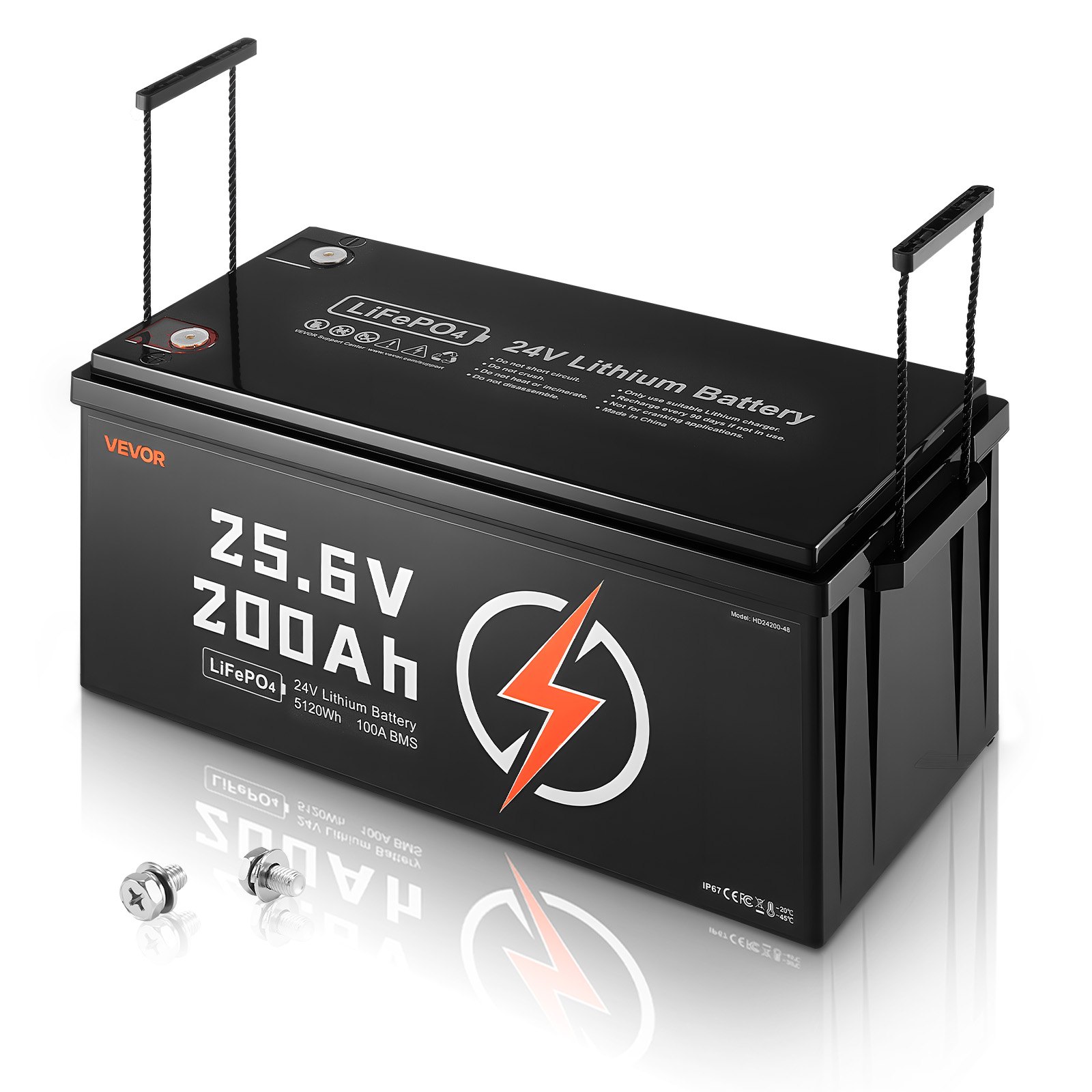 VEVOR 24V 200Ah LiFePO4 Lithium Battery, Built-in 100A BMS, Deep Cycle Lithium Rechargeable Battery with Low Temperature Protection, 4000+ Cycles, Max. 5120Wh, for RV, Camper, Trolling Motors, Marine