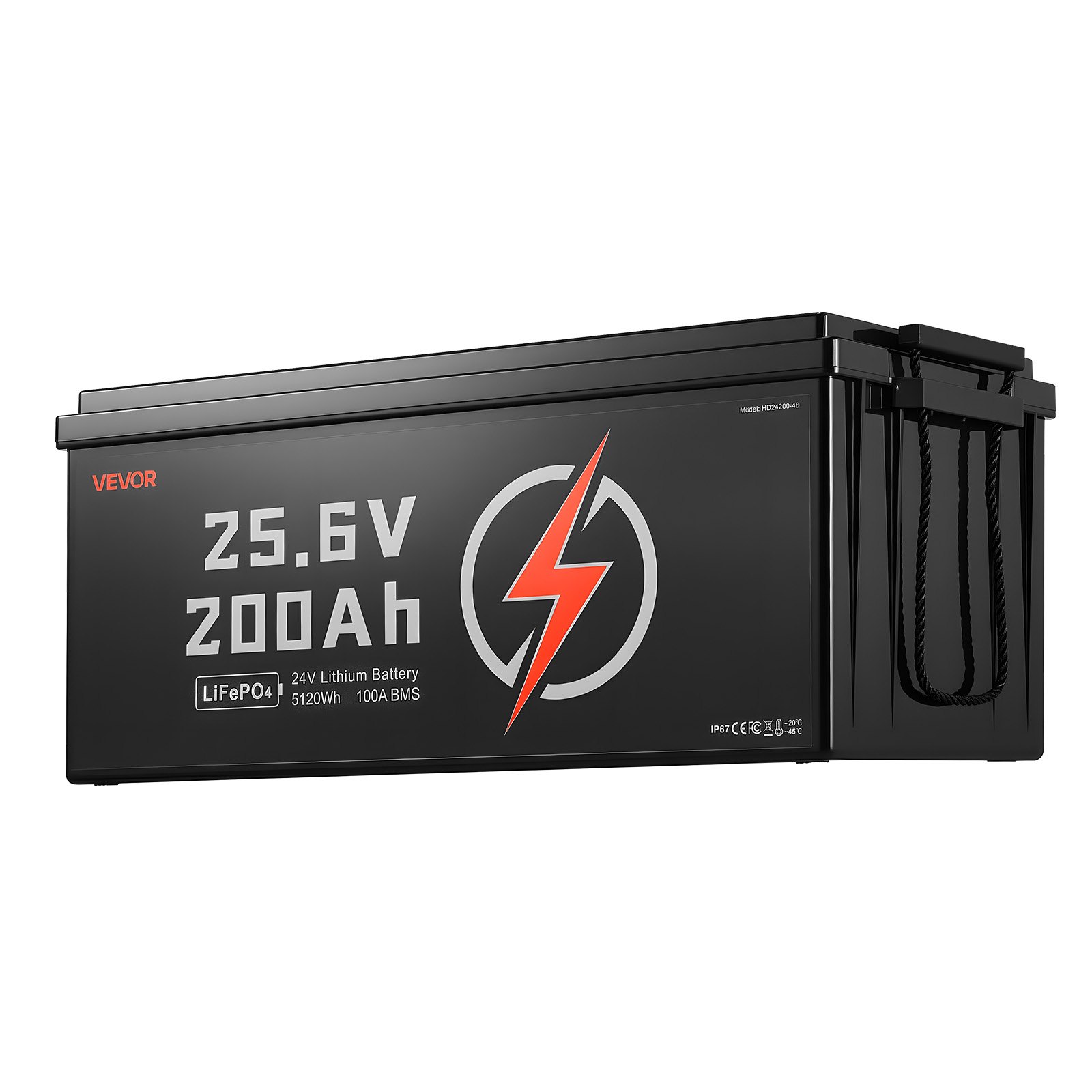 VEVOR 24V 200Ah LiFePO4 Lithium Battery, Built-in 100A BMS, Deep Cycle Lithium Rechargeable Battery with Low Temperature Protection, 4000+ Cycles, Max. 5120Wh, for RV, Camper, Trolling Motors, Marine