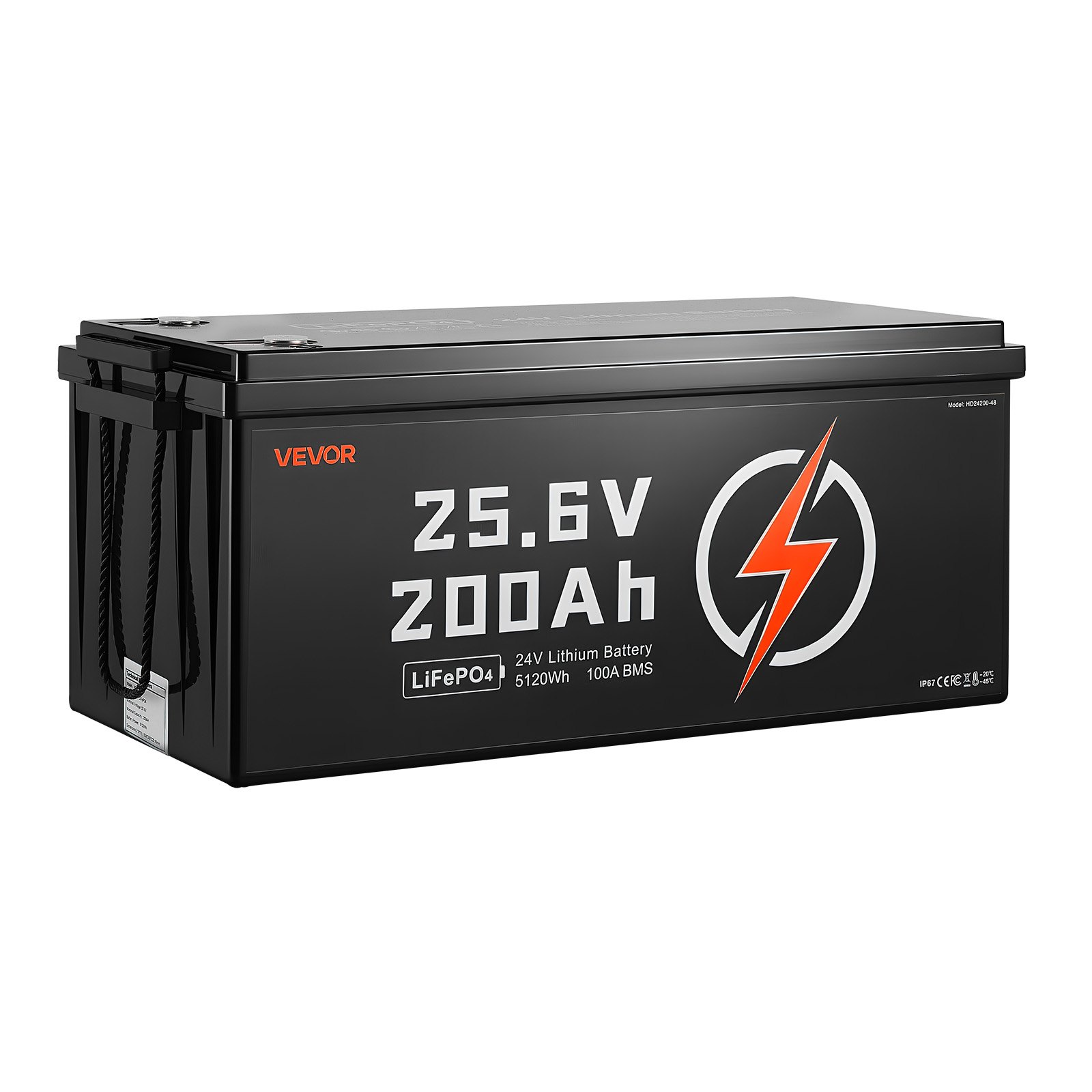 VEVOR 24V 200Ah LiFePO4 Lithium Battery, Built-in 100A BMS, Deep Cycle Lithium Rechargeable Battery with Low Temperature Protection, 4000+ Cycles, Max. 5120Wh, for RV, Camper, Trolling Motors, Marine