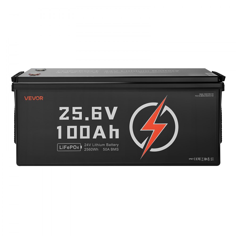 VEVOR 24V 100Ah LiFePO4 Lithium Battery, Bluetooth, Deep Cycle Lithium Rechargeable Battery, Built-in 50A BMS, Low Temp Protection, 4000+ Cycles, Max. 2560Wh, for RV, Camper, Trolling Motors, Marine