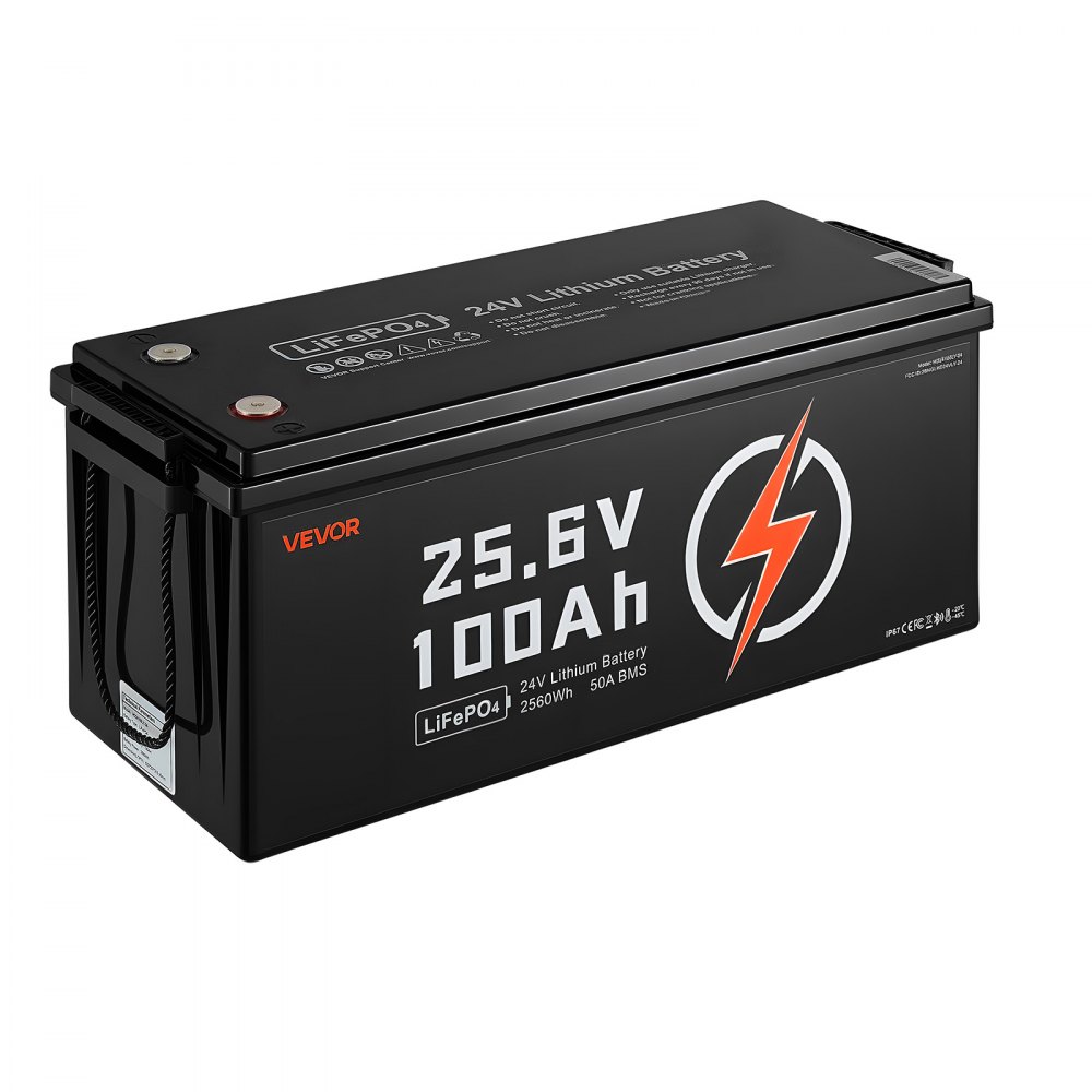 VEVOR 24V 100Ah LiFePO4 Lithium Battery, Bluetooth, Deep Cycle Lithium Rechargeable Battery, Built-in 50A BMS, Low Temp Protection, 4000+ Cycles, Max. 2560Wh, for RV, Camper, Trolling Motors, Marine