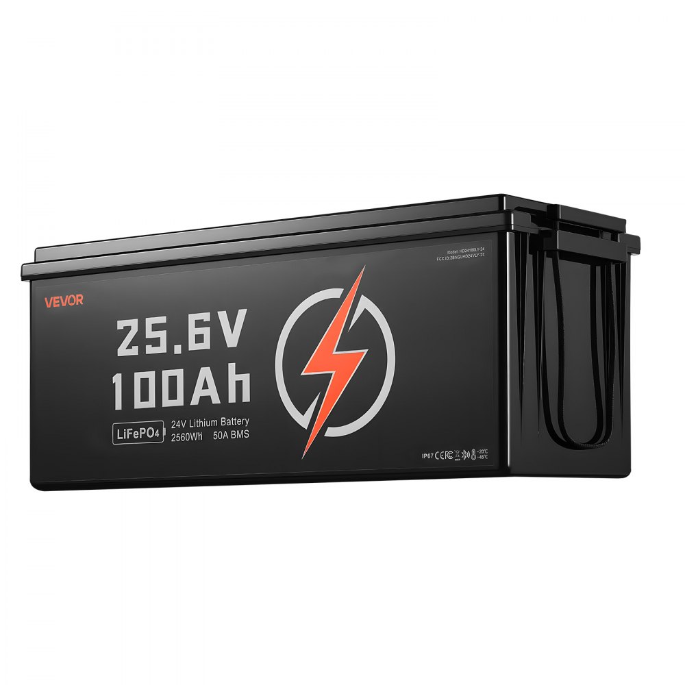 VEVOR 24V 100Ah LiFePO4 Lithium Battery, Bluetooth, Deep Cycle Lithium Rechargeable Battery, Built-in 50A BMS, Low Temp Protection, 4000+ Cycles, Max. 2560Wh, for RV, Camper, Trolling Motors, Marine