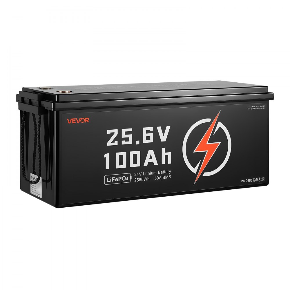 VEVOR 24V 100Ah LiFePO4 Lithium Battery, Bluetooth, Deep Cycle Lithium Rechargeable Battery, Built-in 50A BMS, Low Temp Protection, 4000+ Cycles, Max. 2560Wh, for RV, Camper, Trolling Motors, Marine
