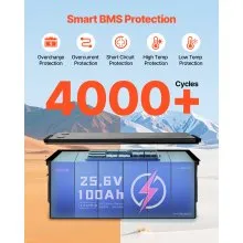 VEVOR 24V 100Ah LiFePO4 Lithium Battery Bluetooth Rechargeable Battery 50A BMS