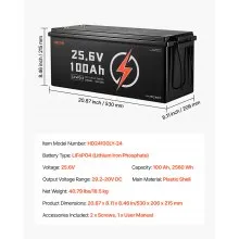 VEVOR 24V 100Ah LiFePO4 Lithium Battery Bluetooth Rechargeable Battery 50A BMS
