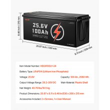 VEVOR 24V 100Ah LiFePO4 Lithium Battery Bluetooth Rechargeable Battery 50A BMS