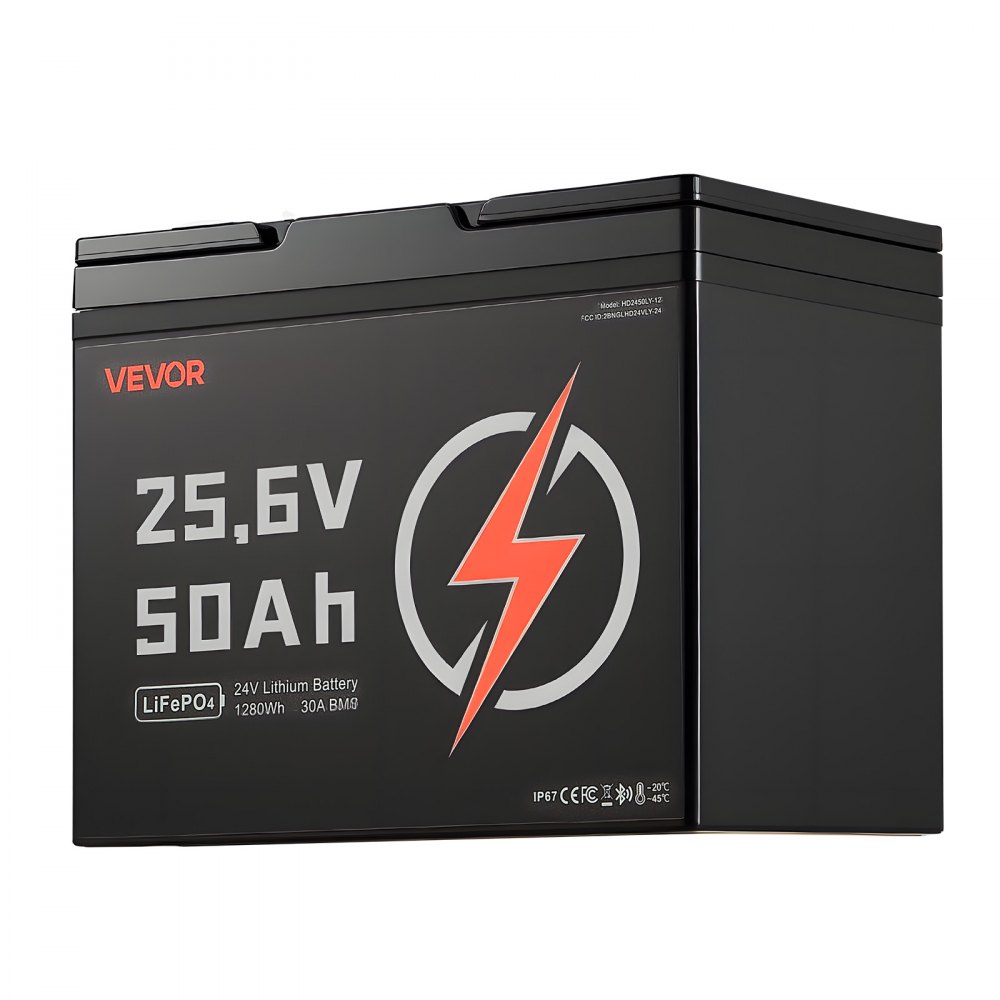 VEVOR 24V 50Ah LiFePO4 Lithium Battery, Bluetooth, Deep Cycle Lithium Rechargeable Battery, Built-in 30A BMS, Low Temp Protection, 4000+ Cycles, Max. 1280Wh, for RV, Camper, Trolling Motors, Marine