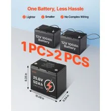 VEVOR 24V 50Ah LiFePO4 Lithium Battery Bluetooth Rechargeable Battery 30A BMS