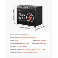 VEVOR 24V 50Ah LiFePO4 Lithium Battery Bluetooth Rechargeable Battery 30A BMS