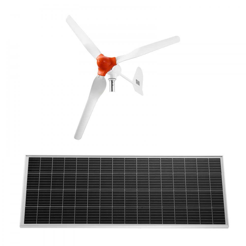 VEVOR 24V 1000W Solar Wind Power Kit, 6*100W Solar Panel + 400W Wind Turbine + 25.6V 100Ah LiFePO4 Battery + 3000W Power Inverter + MPPT Wind/Solar Hybrid Controller for Home Boat Cabin Farm Off-Grid