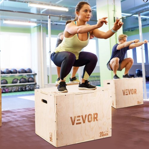 VEVOR 3 in 1 Wood Plyo Box, Plyometric Jump Box,Easy-to-Assemble Plyo Box for Jumping Trainers,Training and Conditioning (24/20/16 inch)