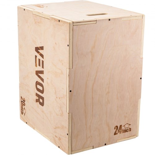 VEVOR 3 in 1 Wood Plyo Box, Plyometric Jump Box,Easy-to-Assemble Plyo Box for Jumping Trainers,Training and Conditioning (24/20/16 inch)